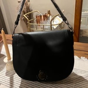 Large Longchamp Leather Shoulder Bag black